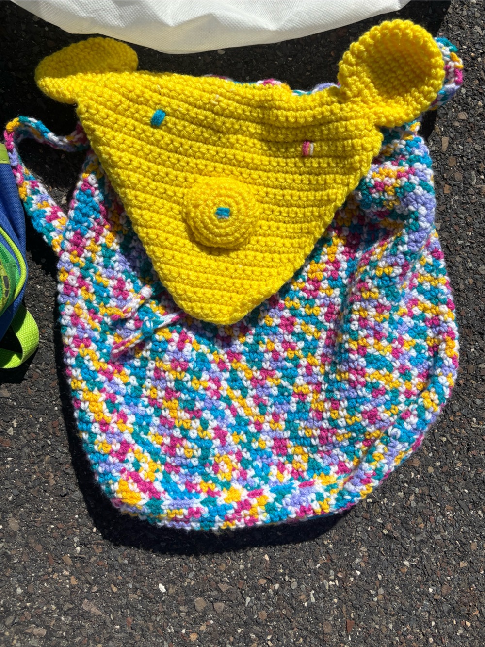 Handmade Crochet Bear Drawstring Bag Backpack